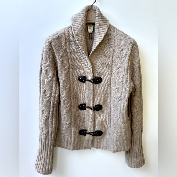EUC Qi Cashmere Women's Greige Cable Knit Cardigan with Toggle Closures, S - Picture 1 of 13